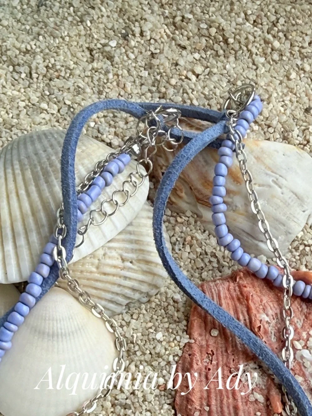 Blue suede Lavender Layered Beach Charm Necklace